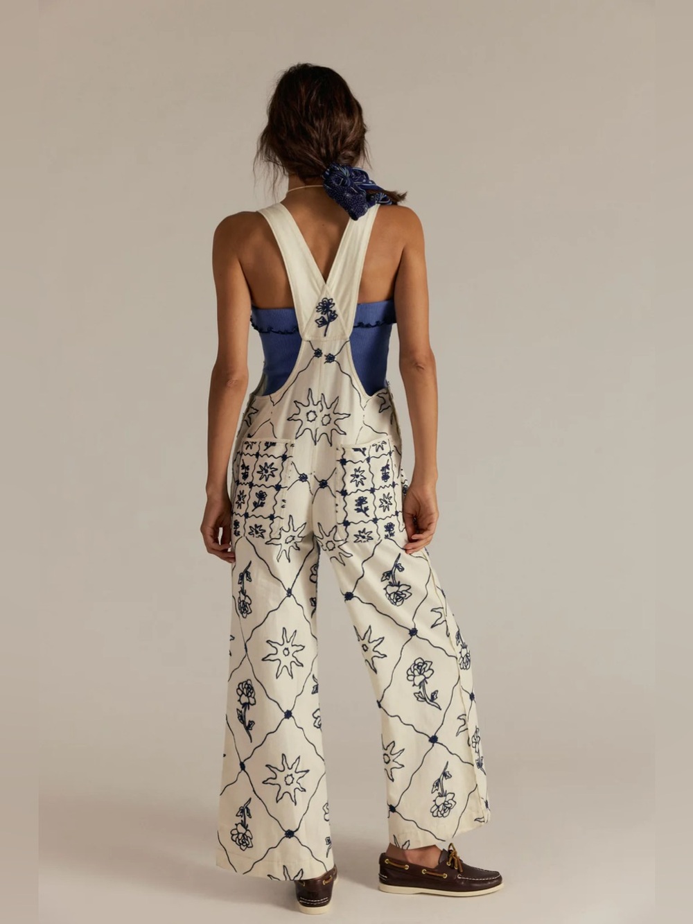We The Free Rising Sun Embroidered Wide Leg Overalls~Solar Ecru - Picture 2 of 2